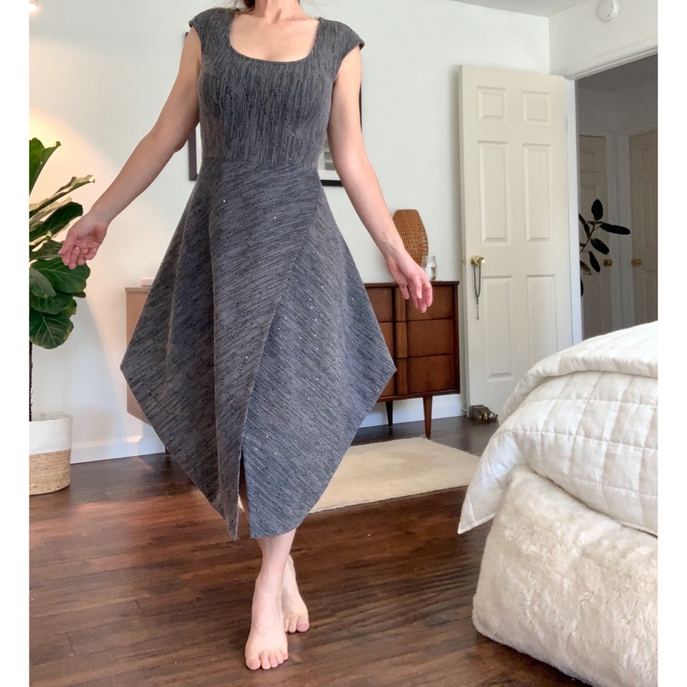 Italian Boutique Dress with shimmery sequins and modern bias cut skirt